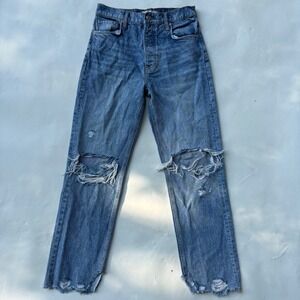 We The Free Free People High Rise Distressed Straight Leg Jeans Blue 26